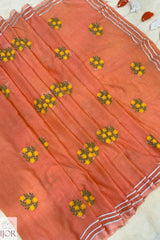 Genda Booti Pure Mulmul Cotton with Embriodary Peach Pink