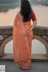 Genda Booti Pure Mulmul Cotton with Embriodary Peach Pink