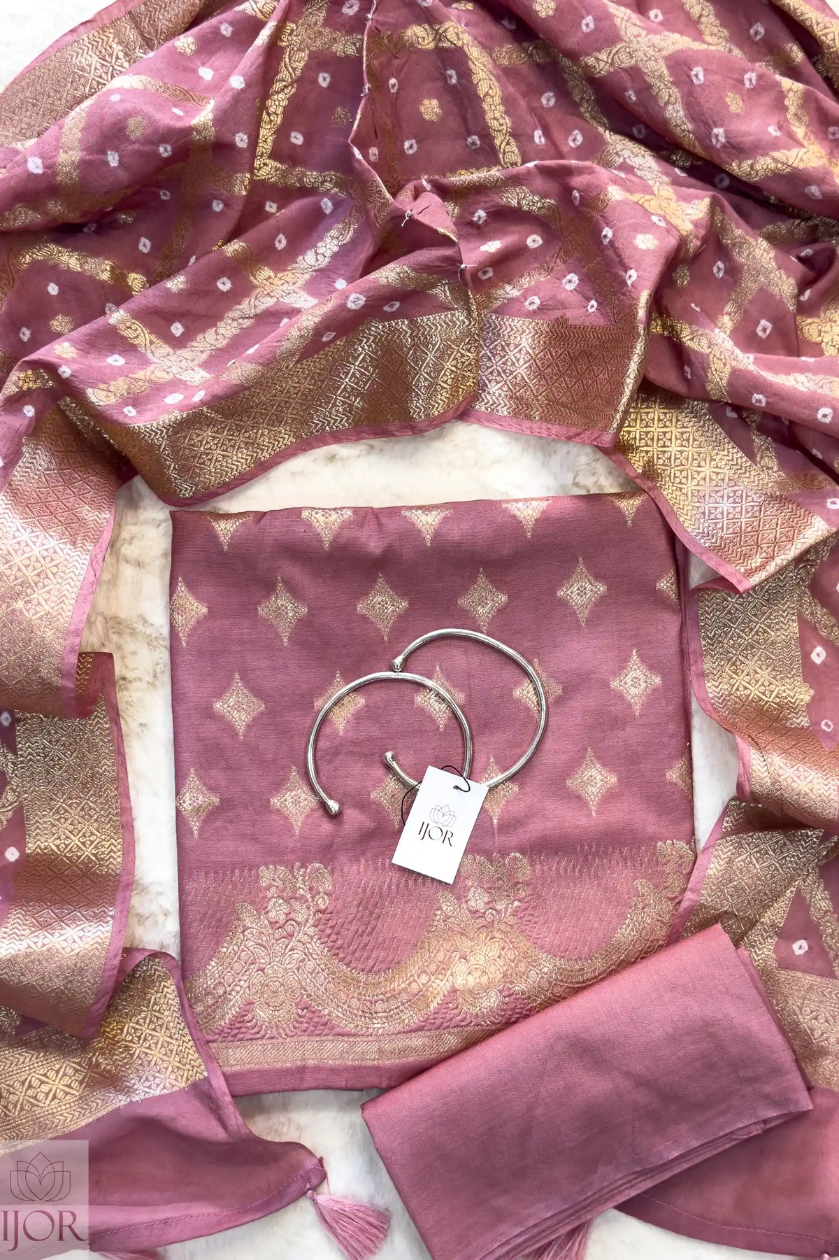 Gulabi Banarasi Chiniya Silk with Bandhej Dupatta Unstitched Salwar Suit