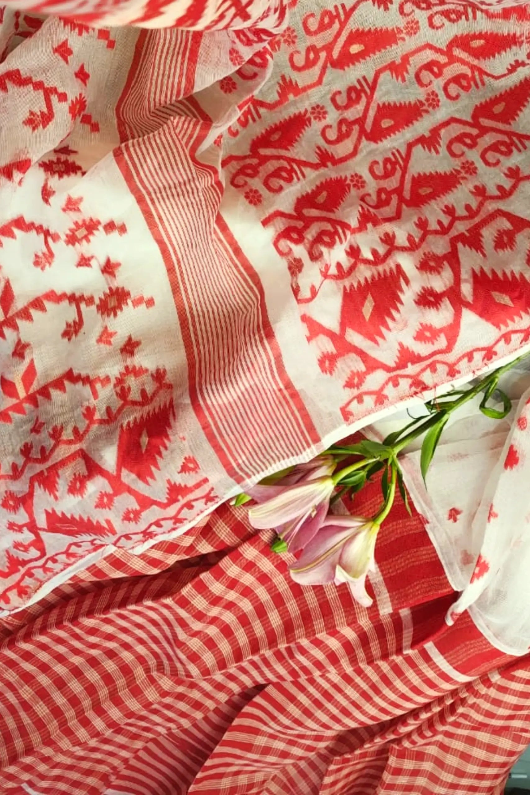 Padma - Red and White Pure Jamdani