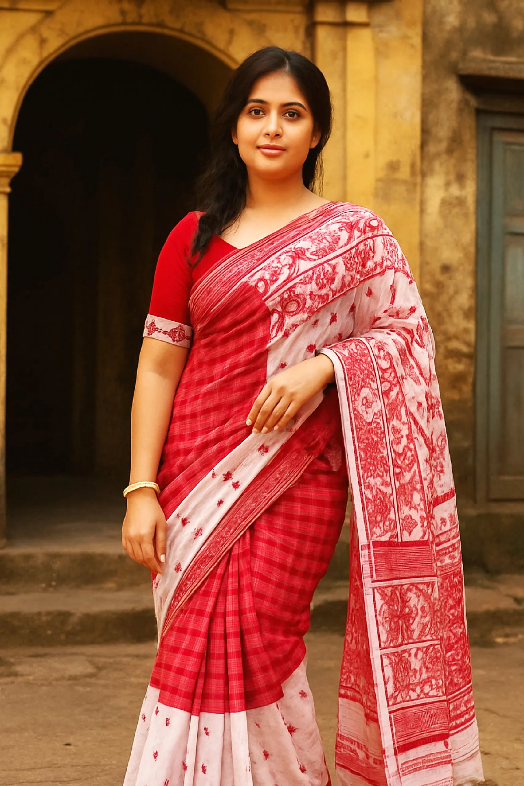 Padma - Red and White Pure Jamdani