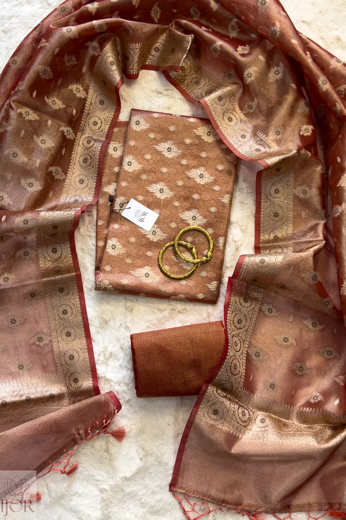 Kesar Pure Tissue Silk with Gold Zari Unstitched Suit