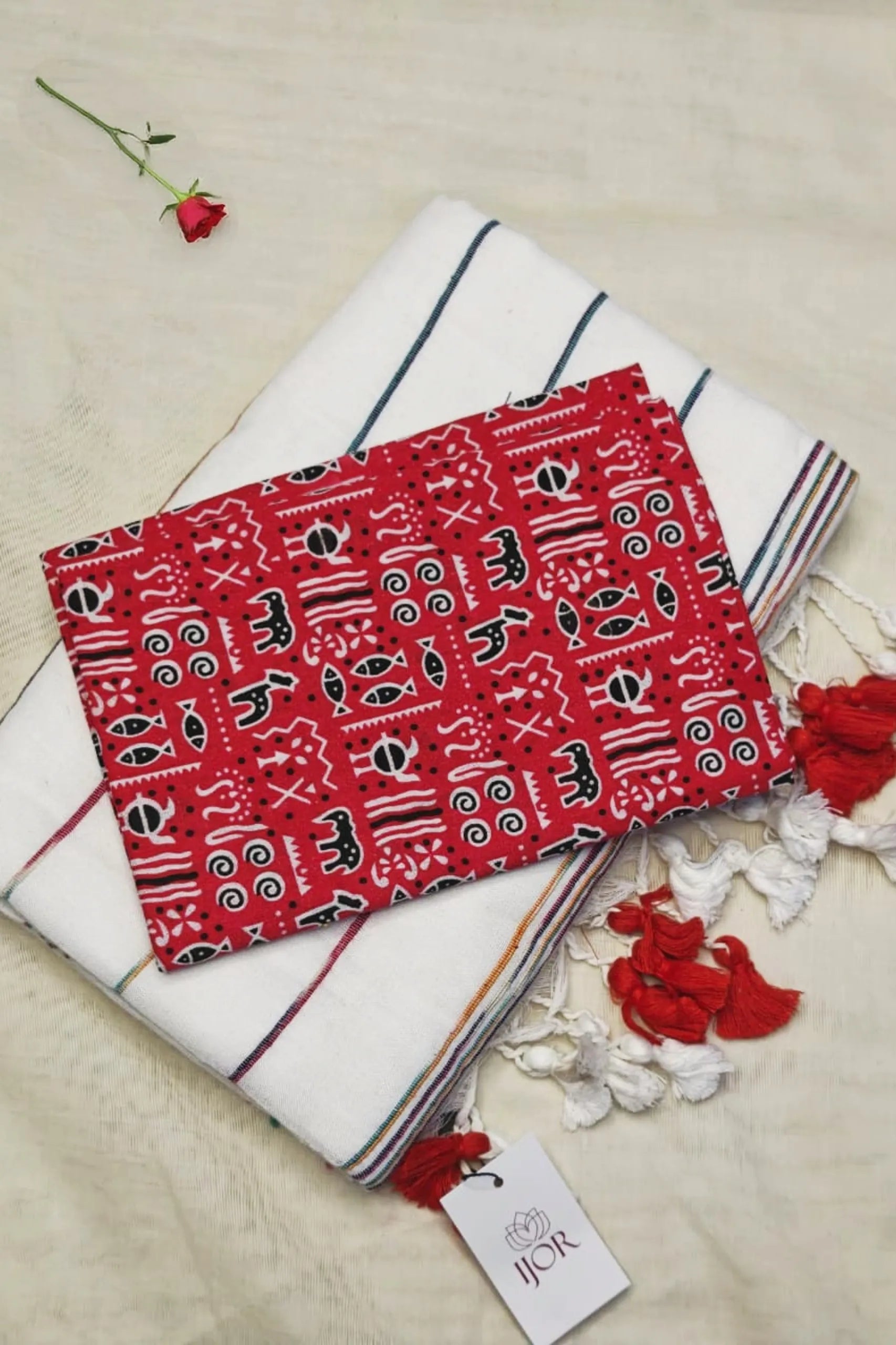 Shubhra Kavita Khes Pure Khadi Cotton With Blouse Piece White