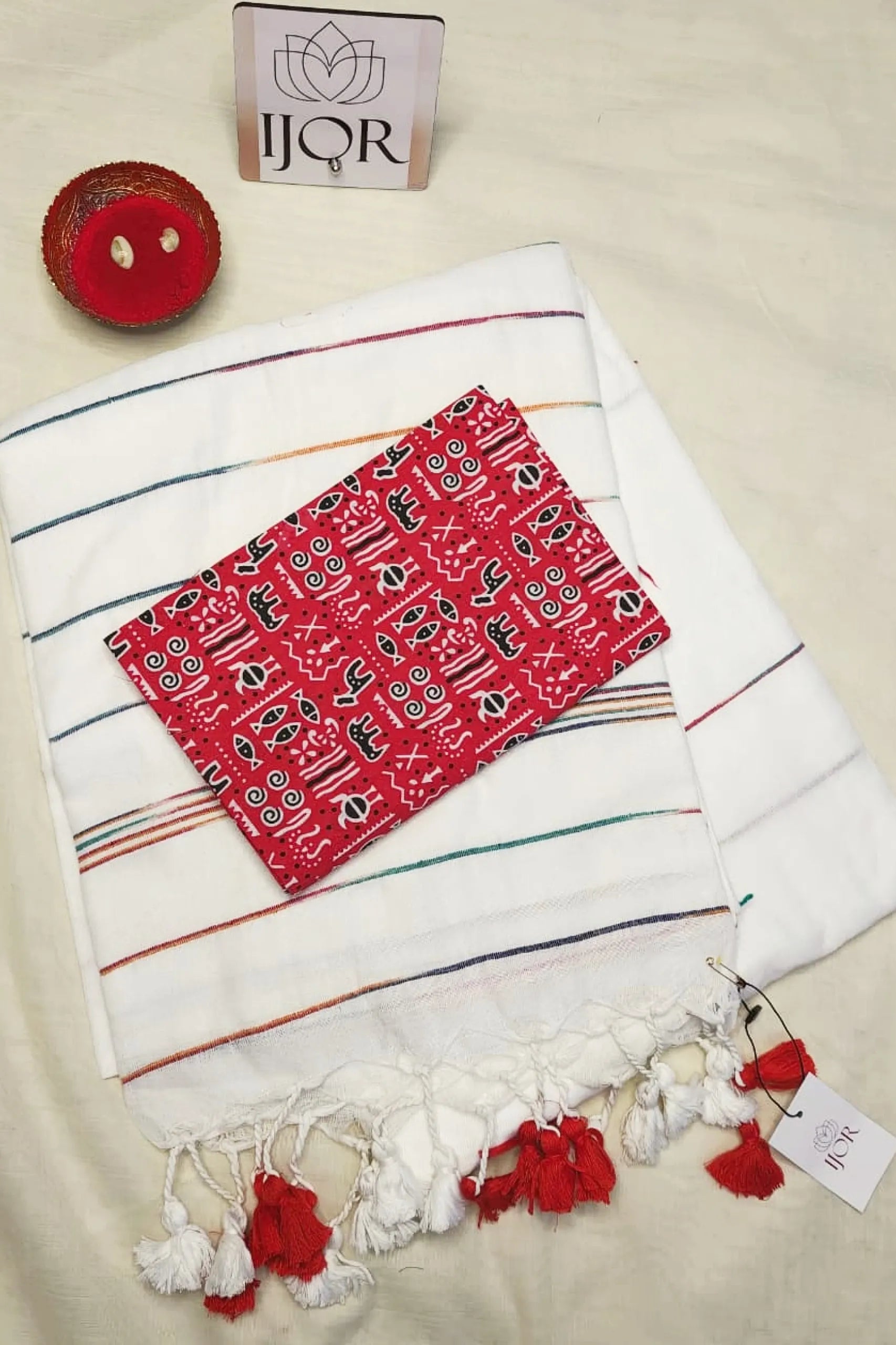 Shubhra Kavita Khes Pure Khadi Cotton With Blouse Piece White
