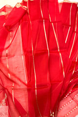 Scarlet Red Pure Kora Organza Silk Saree with Rangkaat Pattern with Silk Mark