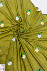 Mahendi Manjari - Pure Mulmul Cotton with Floral Embroidery Mehndi Green