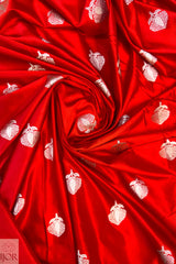 Crimson Red Mashru Silk Saree with Maharani Lace