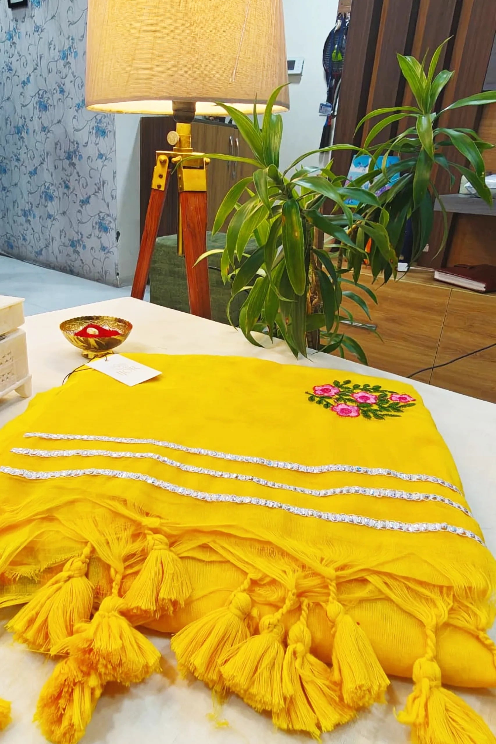 Surajmukhi Pure Mulmul Cotton with Embriodary Yellow