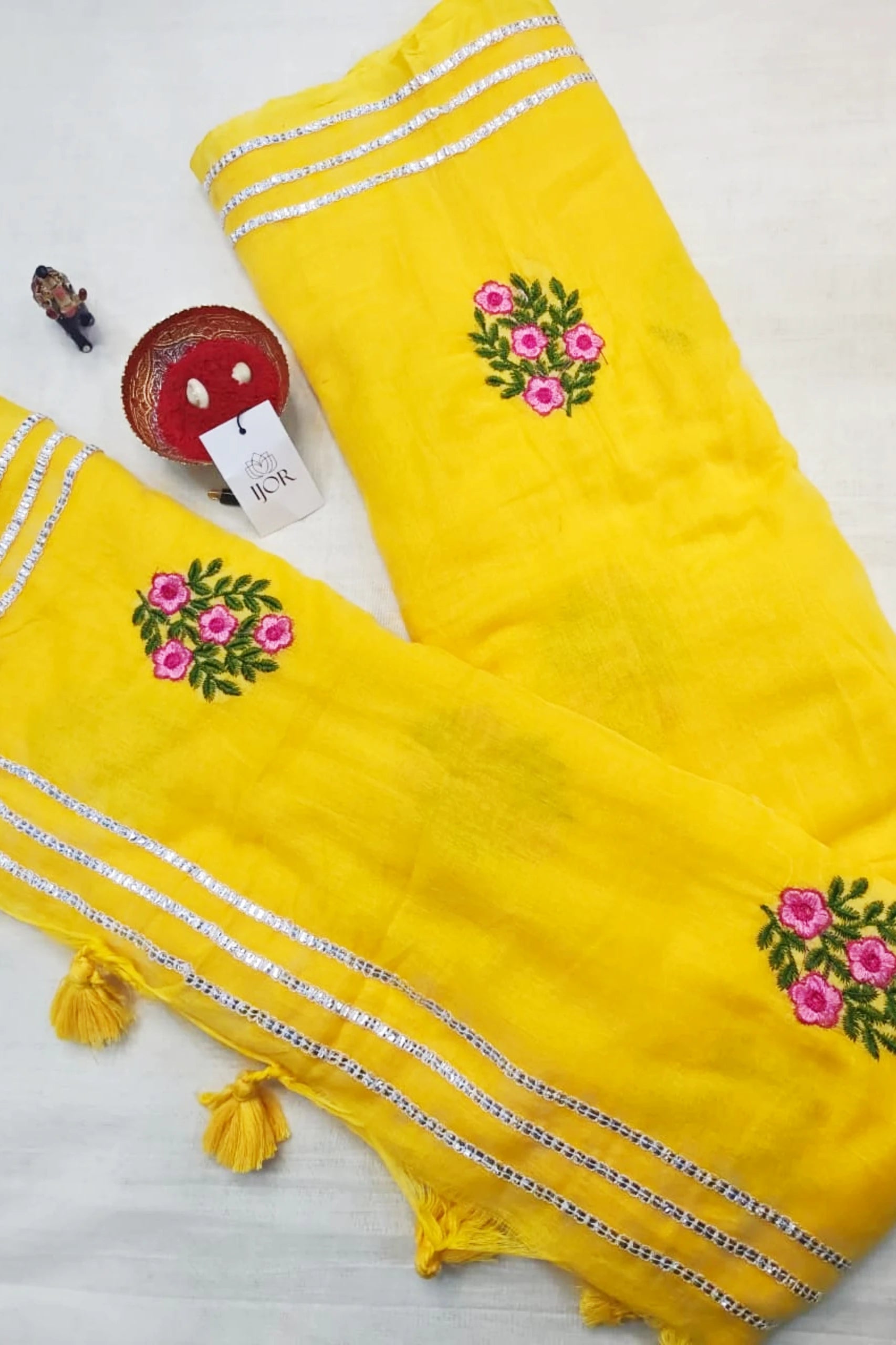 Surajmukhi Pure Mulmul Cotton with Embriodary Yellow