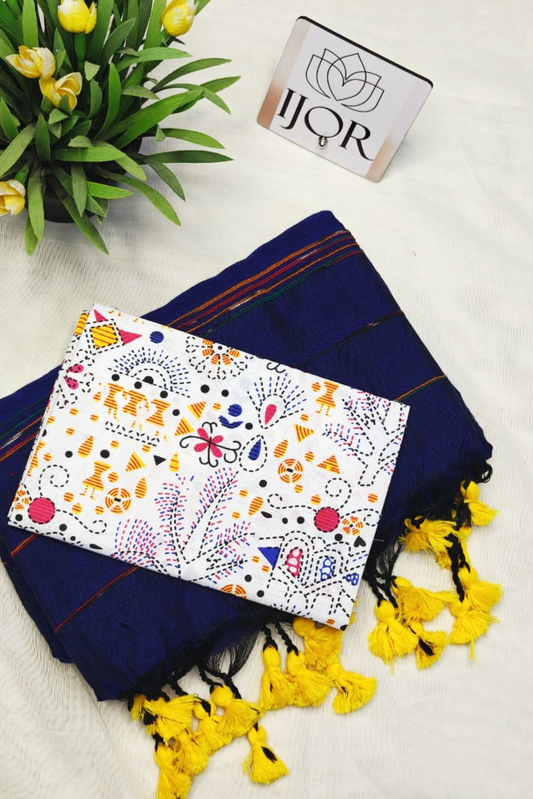 Mayuri - Pure Khes Khadi Cotton with Blouse Piece - Navy Blue