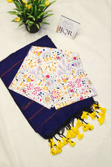 Mayuri - Pure Khes Khadi Cotton with Blouse Piece - Navy Blue