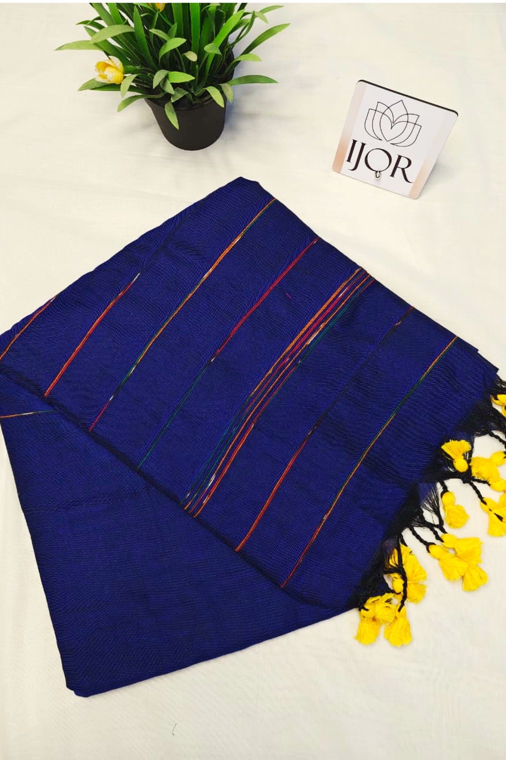 Mayuri - Pure Khes Khadi Cotton with Blouse Piece - Navy Blue