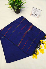 Mayuri - Pure Khes Khadi Cotton with Blouse Piece - Navy Blue
