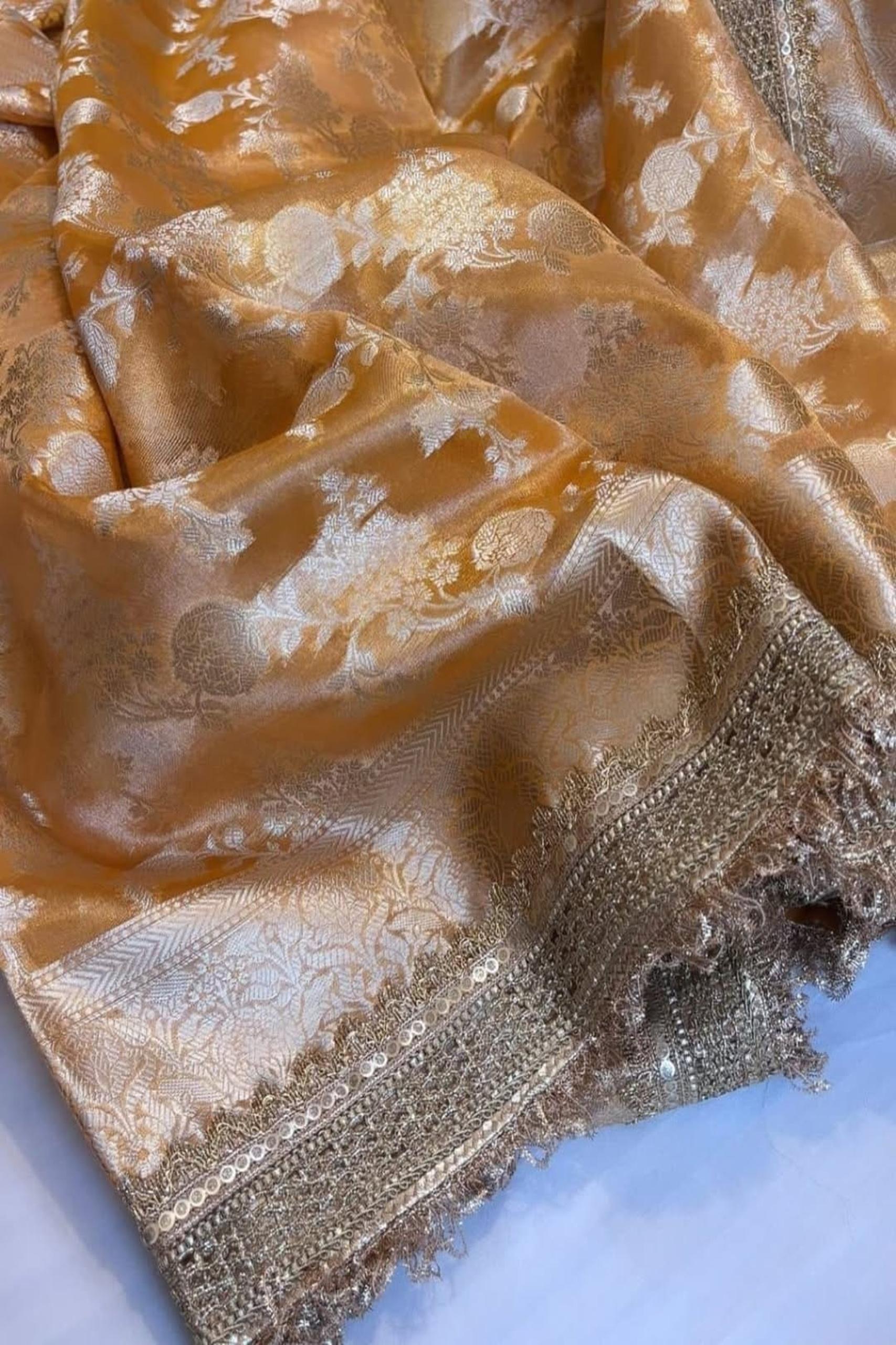 Banarasi Soft Glass Tissue Maharani Sandal Orange Saree