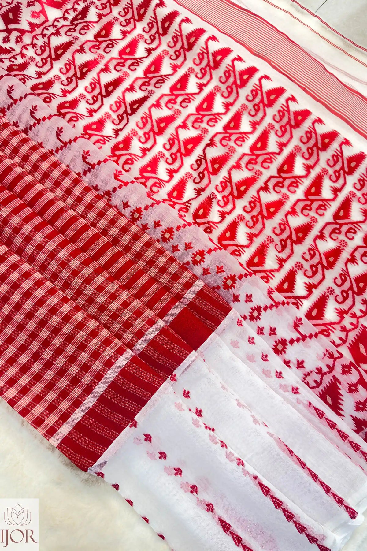 Padma - Red and White Pure Jamdani