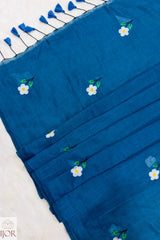 Shubhra Neel Mulmul Cotton with Floral Embriodary Blue