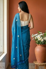 Shubhra Neel Mulmul Cotton with Floral Embriodary Blue