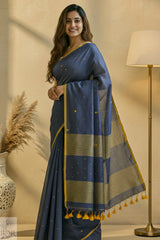 Slatey Mist Pure Mul Cotton Saree