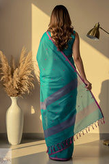 Teal Green Pure Mul Cotton Saree
