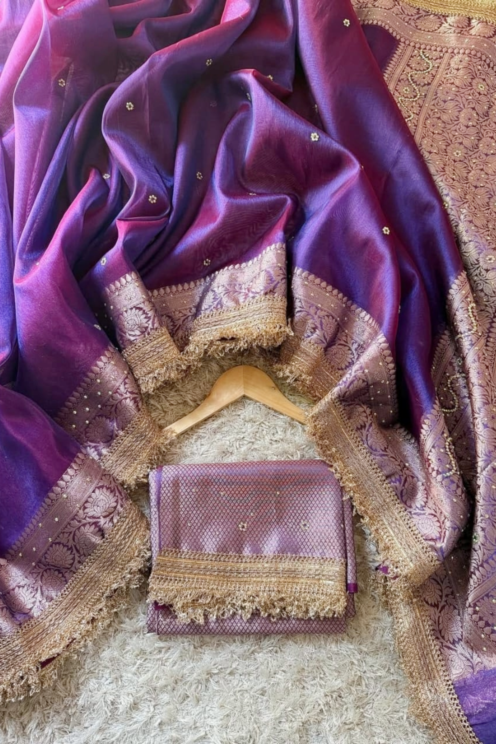 Triya - Tissue Silk Saree with Stone work and Maharani Lace Purple
