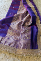 Triya - Tissue Silk Saree with Stone work and Maharani Lace Purple