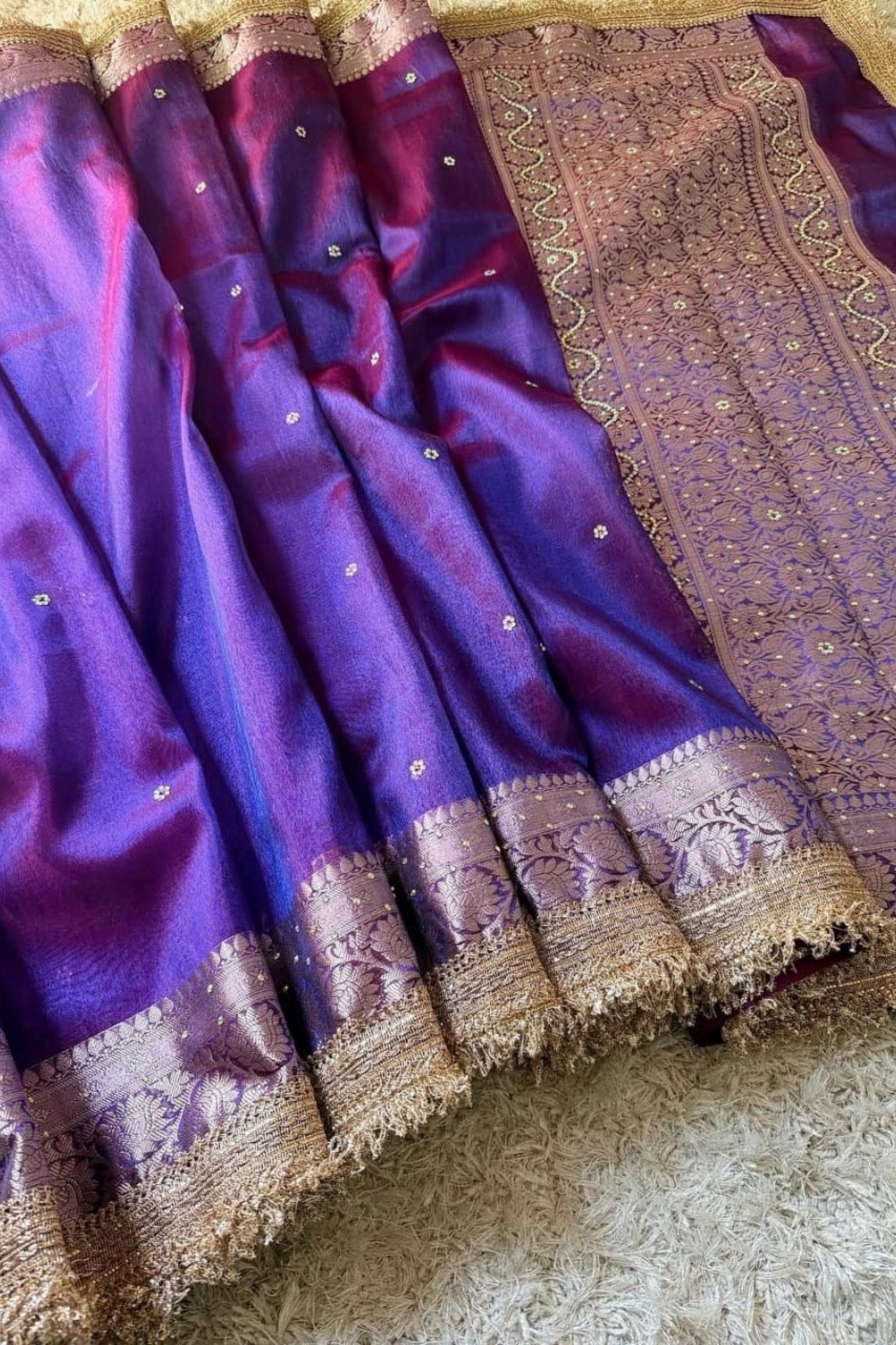 Triya - Tissue Silk Saree with Stone work and Maharani Lace Purple