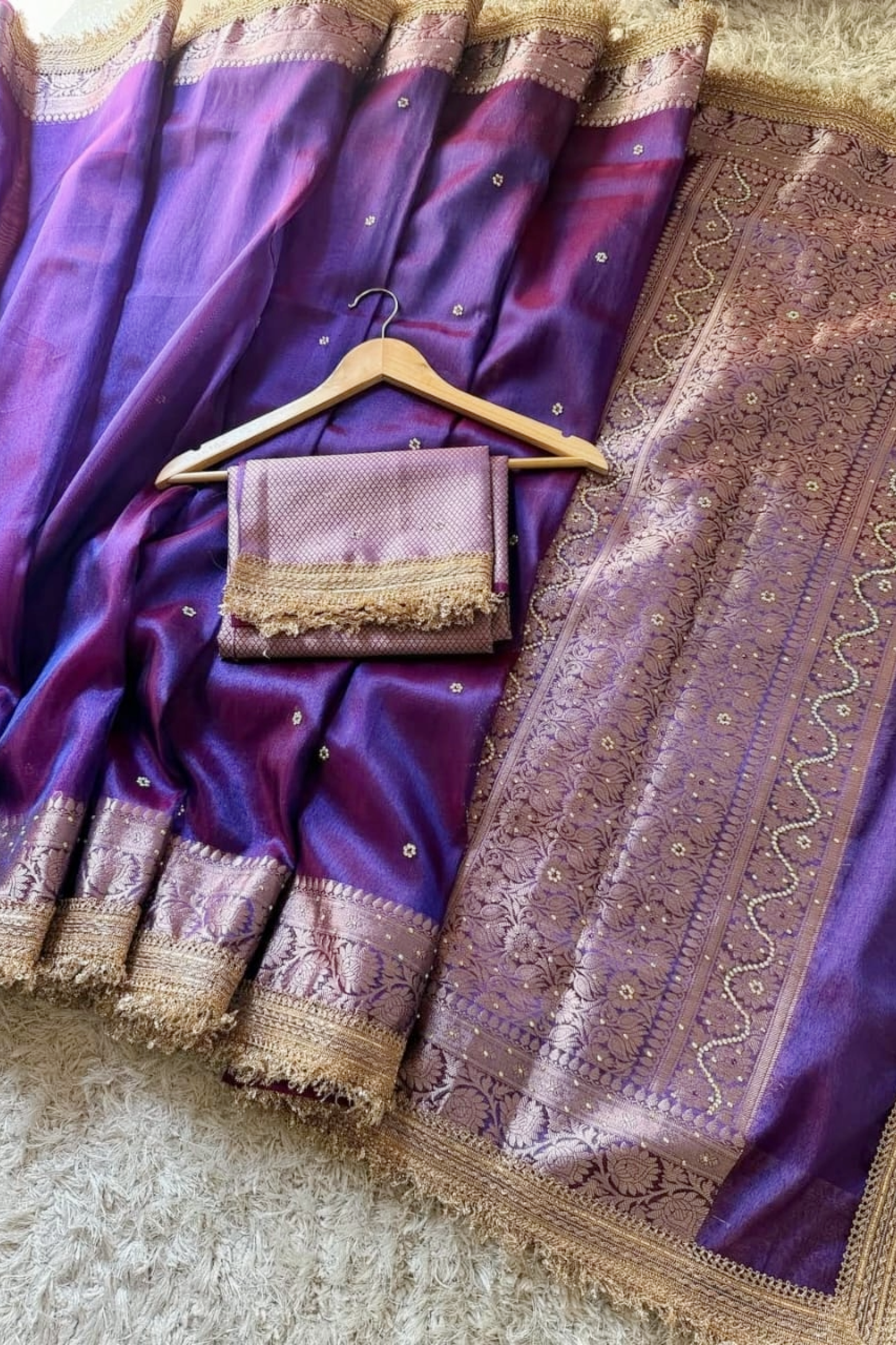 Triya - Tissue Silk Saree with Stone work and Maharani Lace Purple