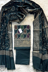 Verdant Green Semi Kattan Silk in Rangkaat Pattern Unstitiched Suit
