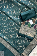 Verdant Green Semi Kattan Silk in Rangkaat Pattern Unstitiched Suit