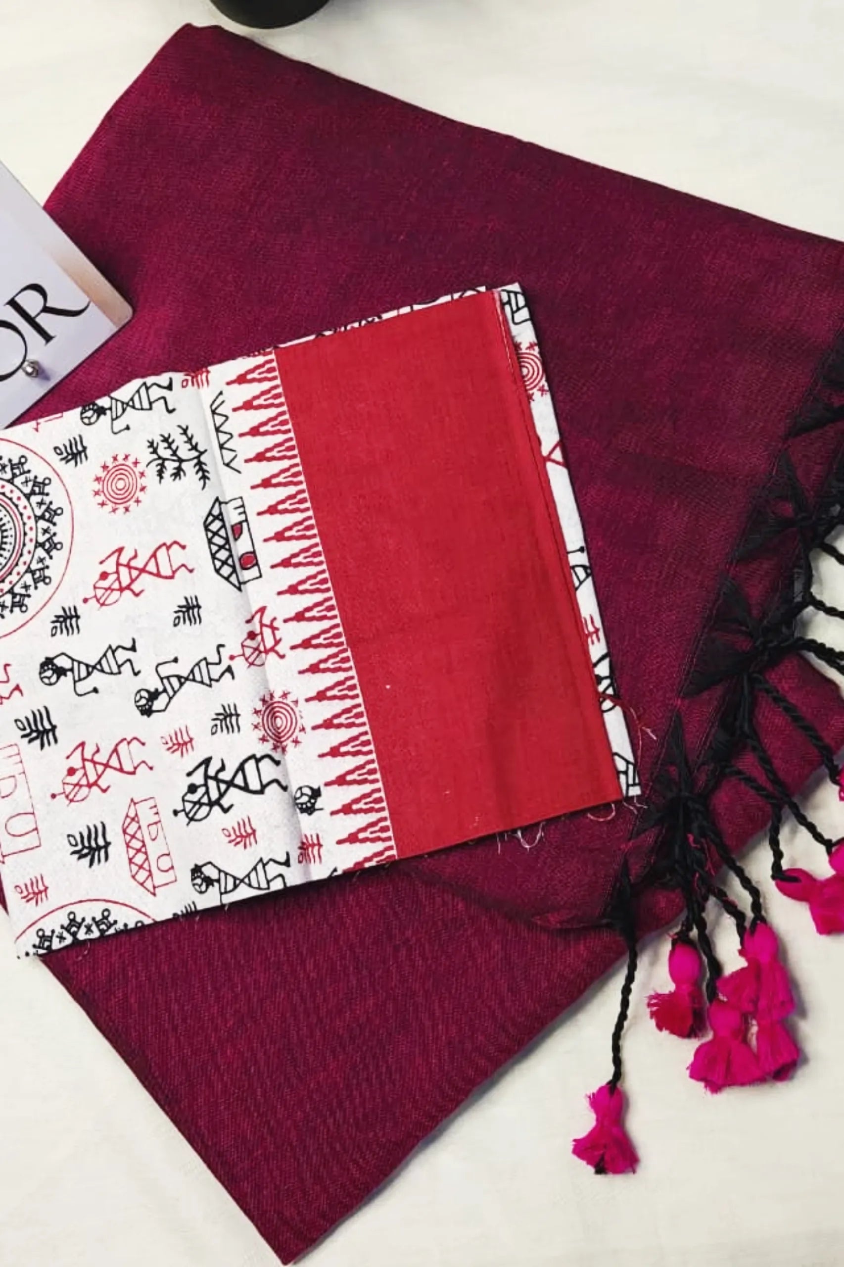 Utsavi - Khes Khadi Cotton with Kalamkari Blouse Piece Wine color