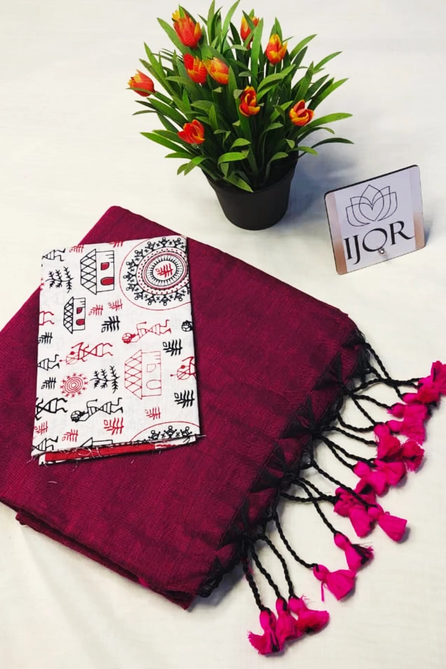 Utsavi - Khes Khadi Cotton with Kalamkari Blouse Piece Wine color