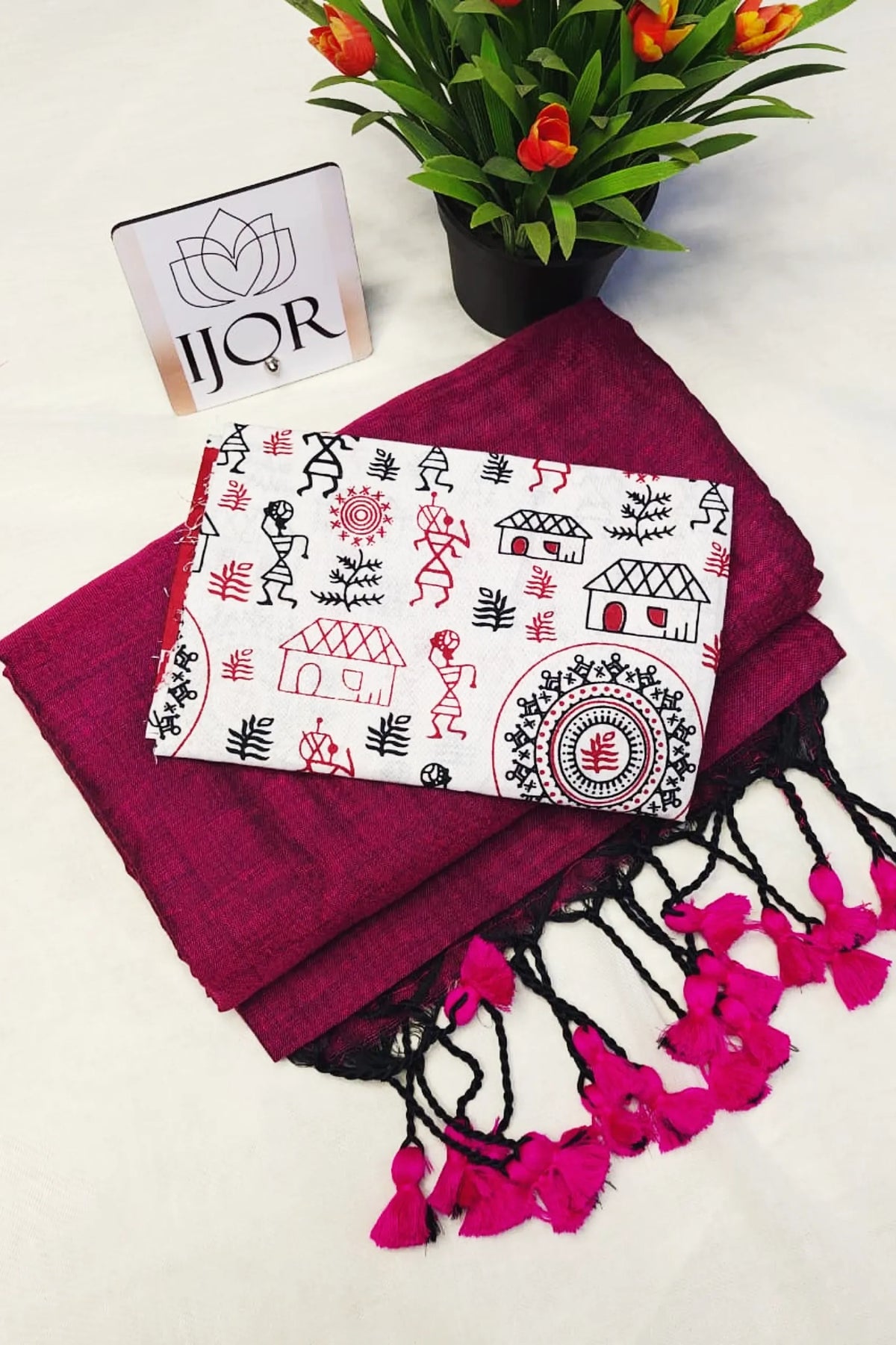 Utsavi - Khes Khadi Cotton with Kalamkari Blouse Piece Wine color