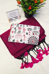 Utsavi - Khes Khadi Cotton with Kalamkari Blouse Piece Wine color