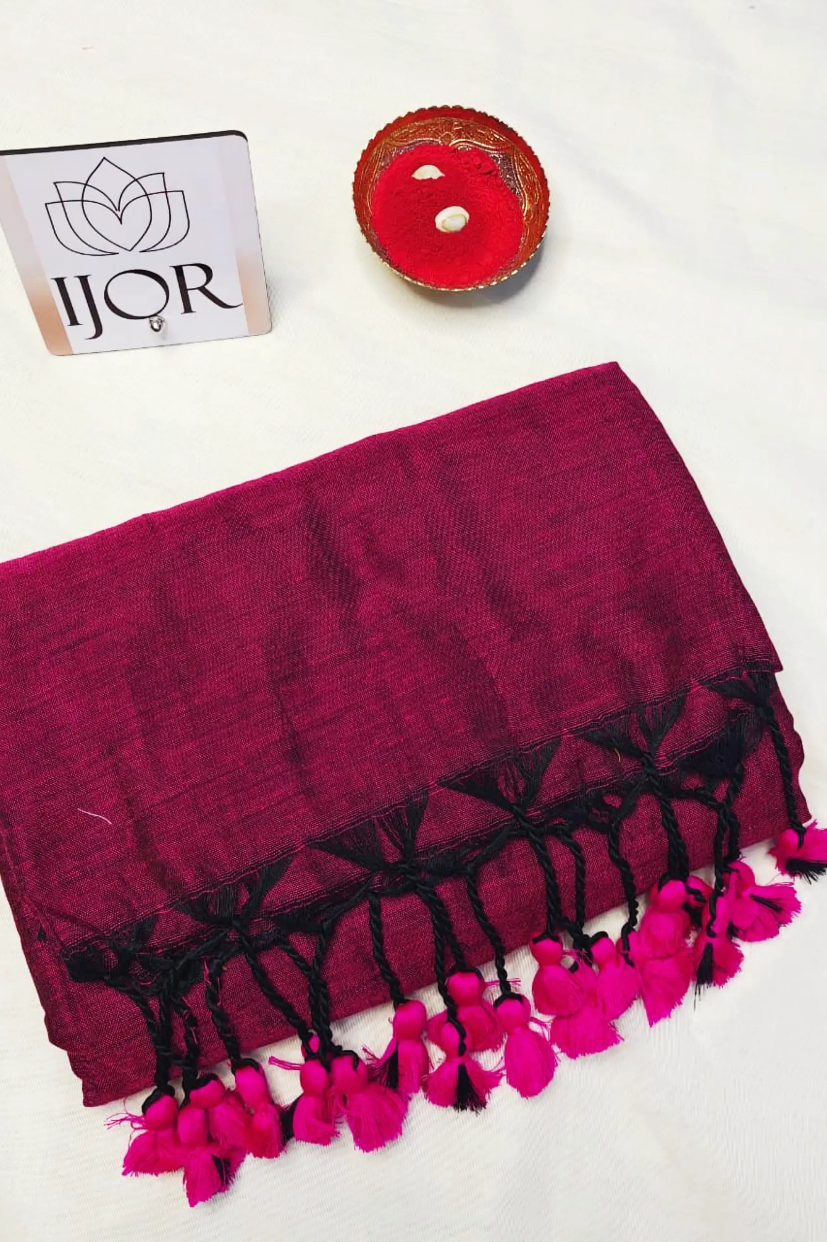 Utsavi - Khes Khadi Cotton with Kalamkari Blouse Piece Wine color