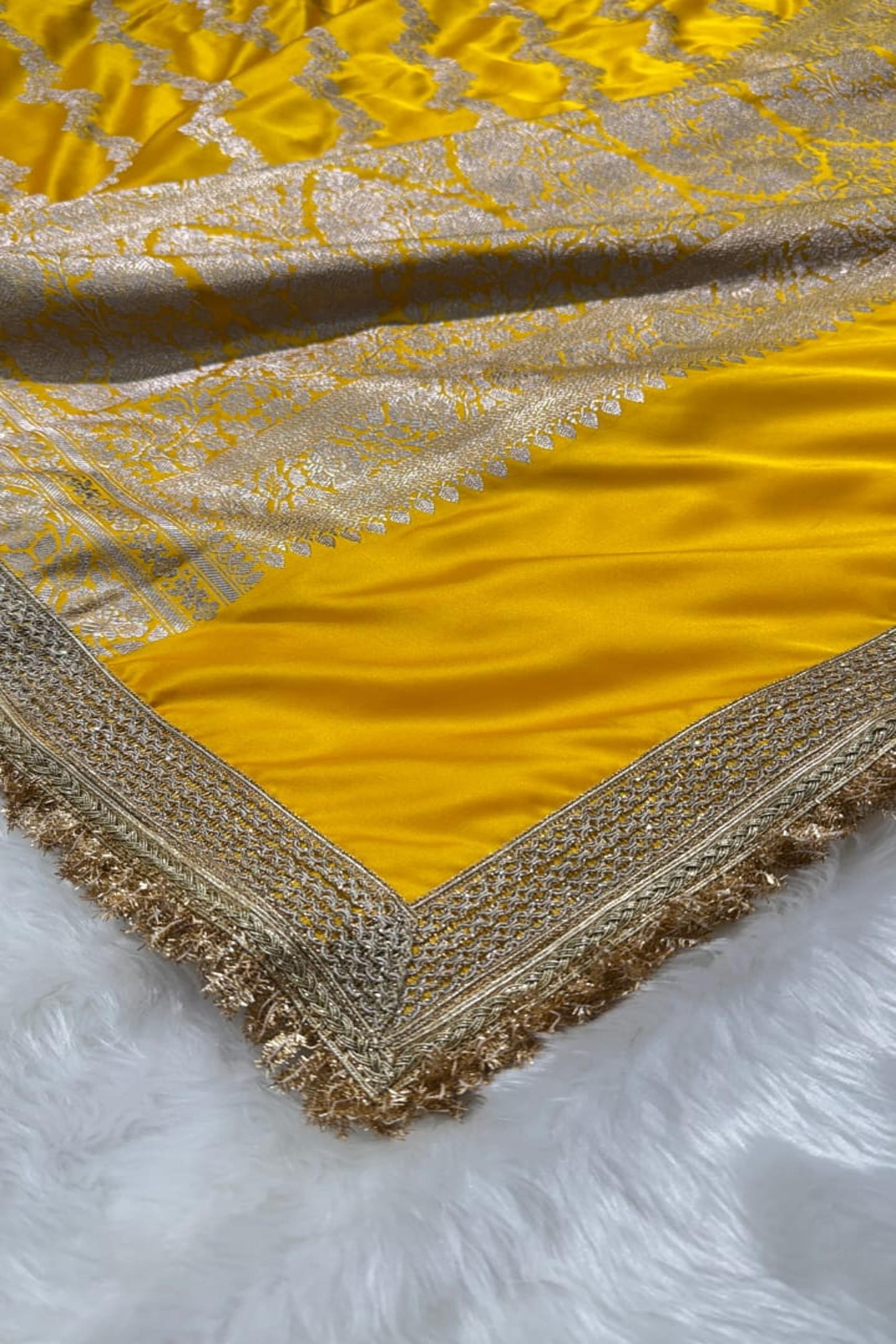 Mashru Silk Banarasi Saree Yellow