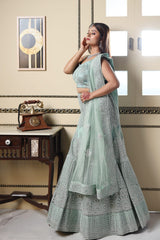 Seafoam Pastel green Embroidered Lehenga image 1