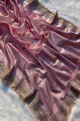 Banarasi Soft Tissue Salmon Pink Silk Saree image 1