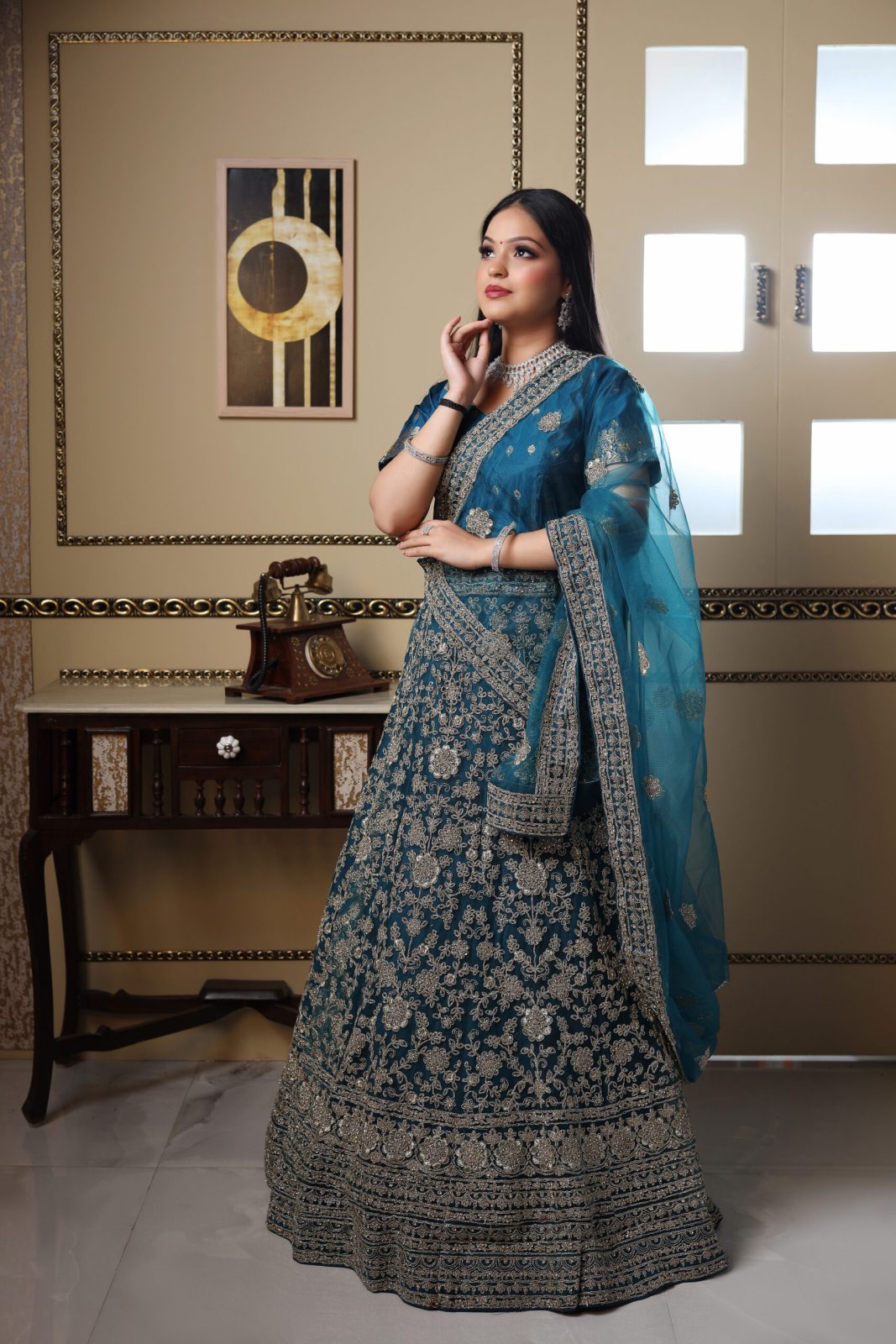 Teal Blue Sequin  Lehenga image 1