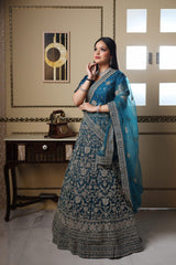 Teal Blue Sequin  Lehenga image 1