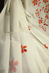 Alpona - Hand Painted Mul Cotton Saree - Off White