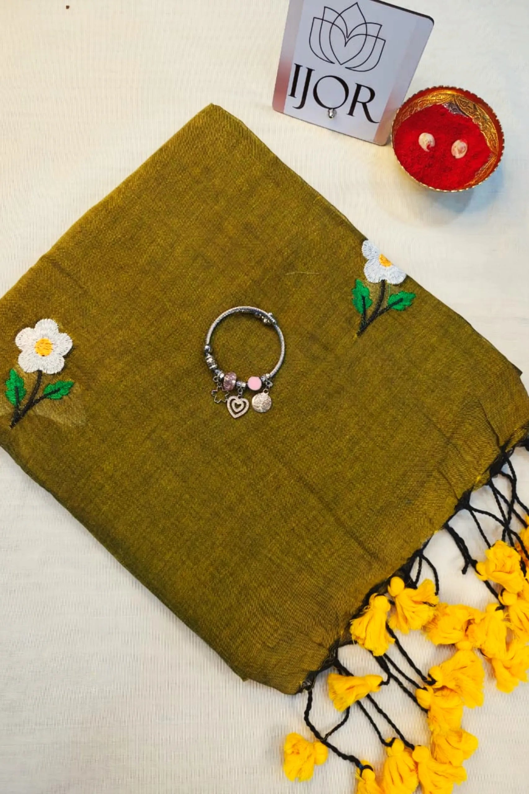 Mahendi Manjari - Pure Mulmul Cotton with Floral Embroidery Mehndi Green