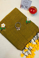 Mahendi Manjari - Pure Mulmul Cotton with Floral Embroidery Mehndi Green