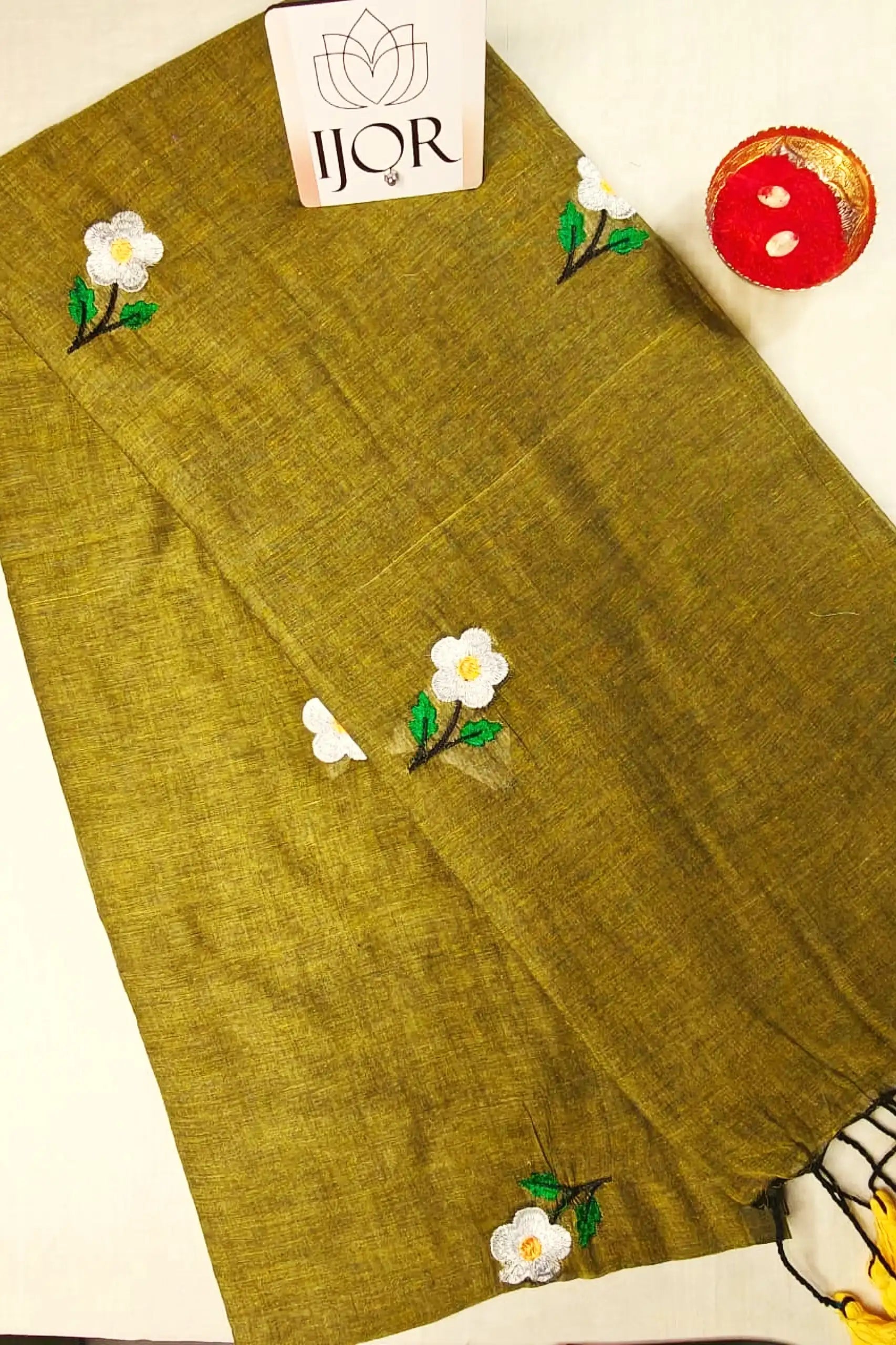 Mahendi Manjari - Pure Mulmul Cotton with Floral Embroidery Mehndi Green