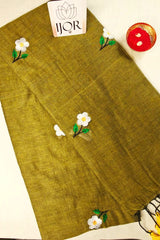 Mahendi Manjari - Pure Mulmul Cotton with Floral Embroidery Mehndi Green
