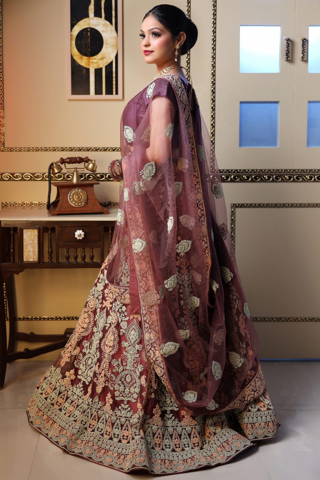 Matte Purple Embroidered Lehenga image 4