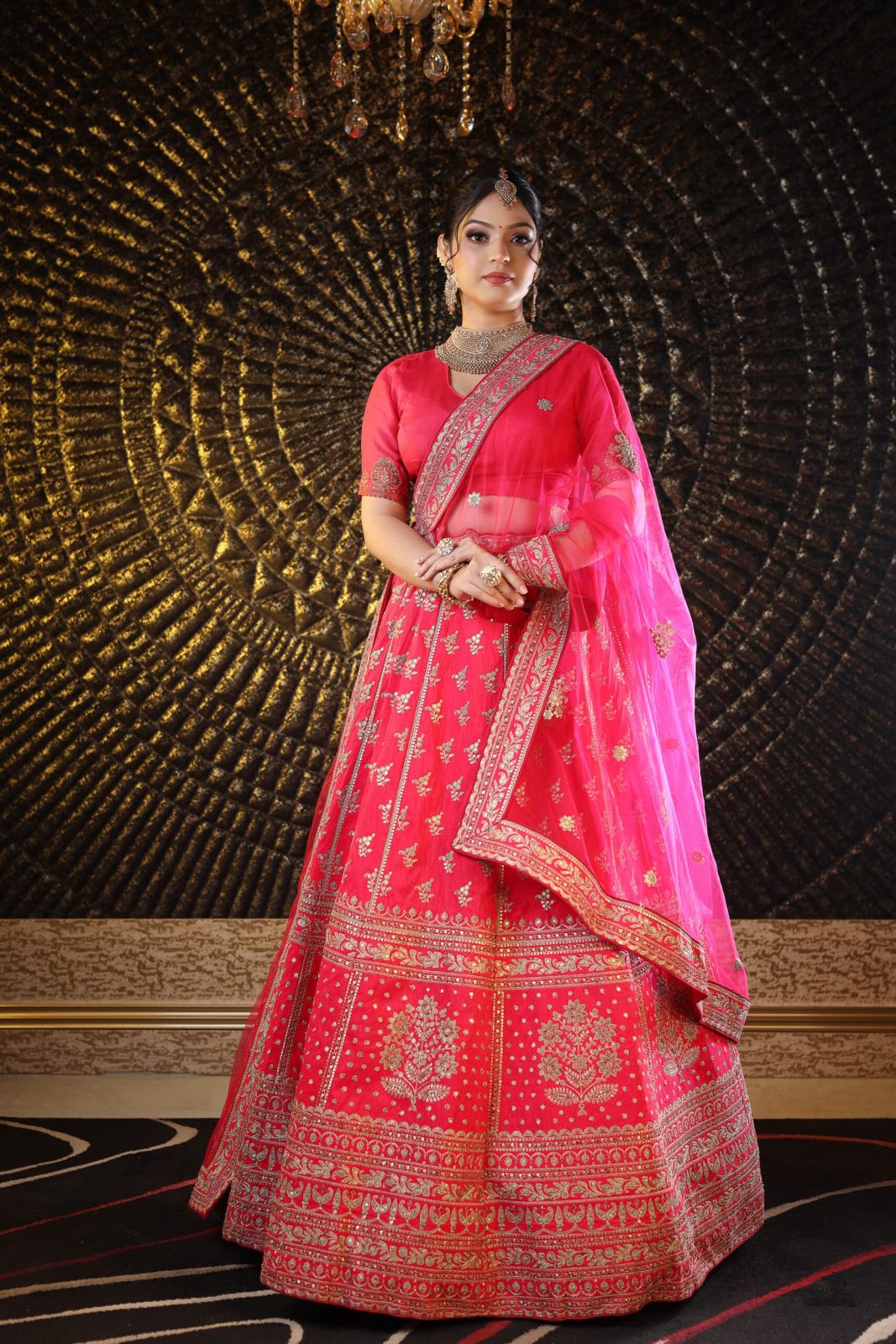 Candy Red Raw Silk Lehenga