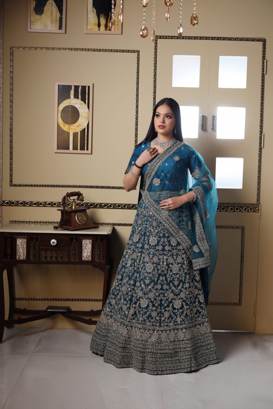 Teal Blue Sequin  Lehenga