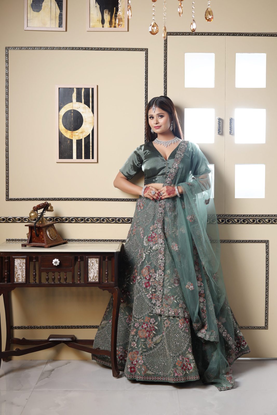 Basil Green Sequin Lehenga