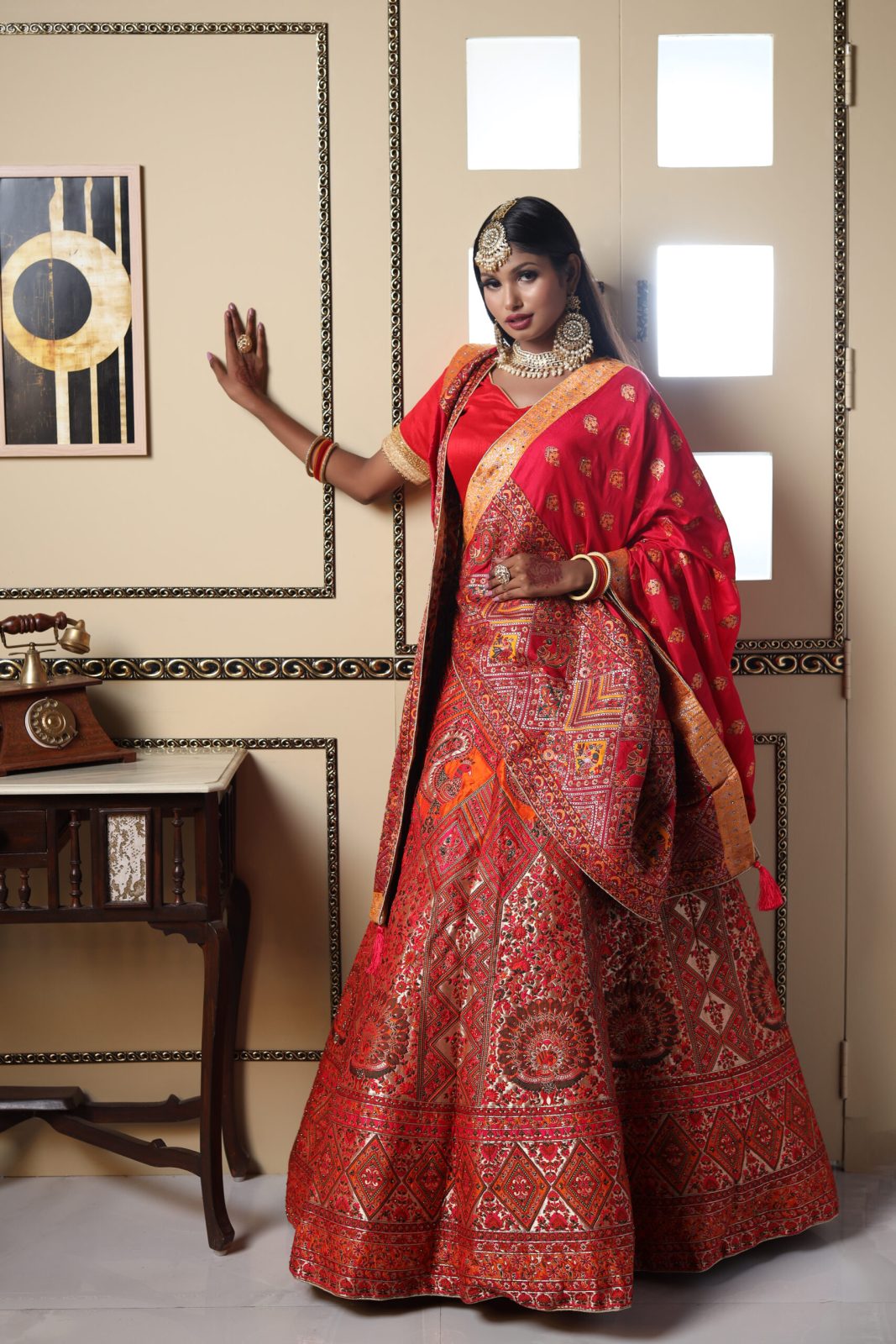 Amber Red Banarasi Lehenga