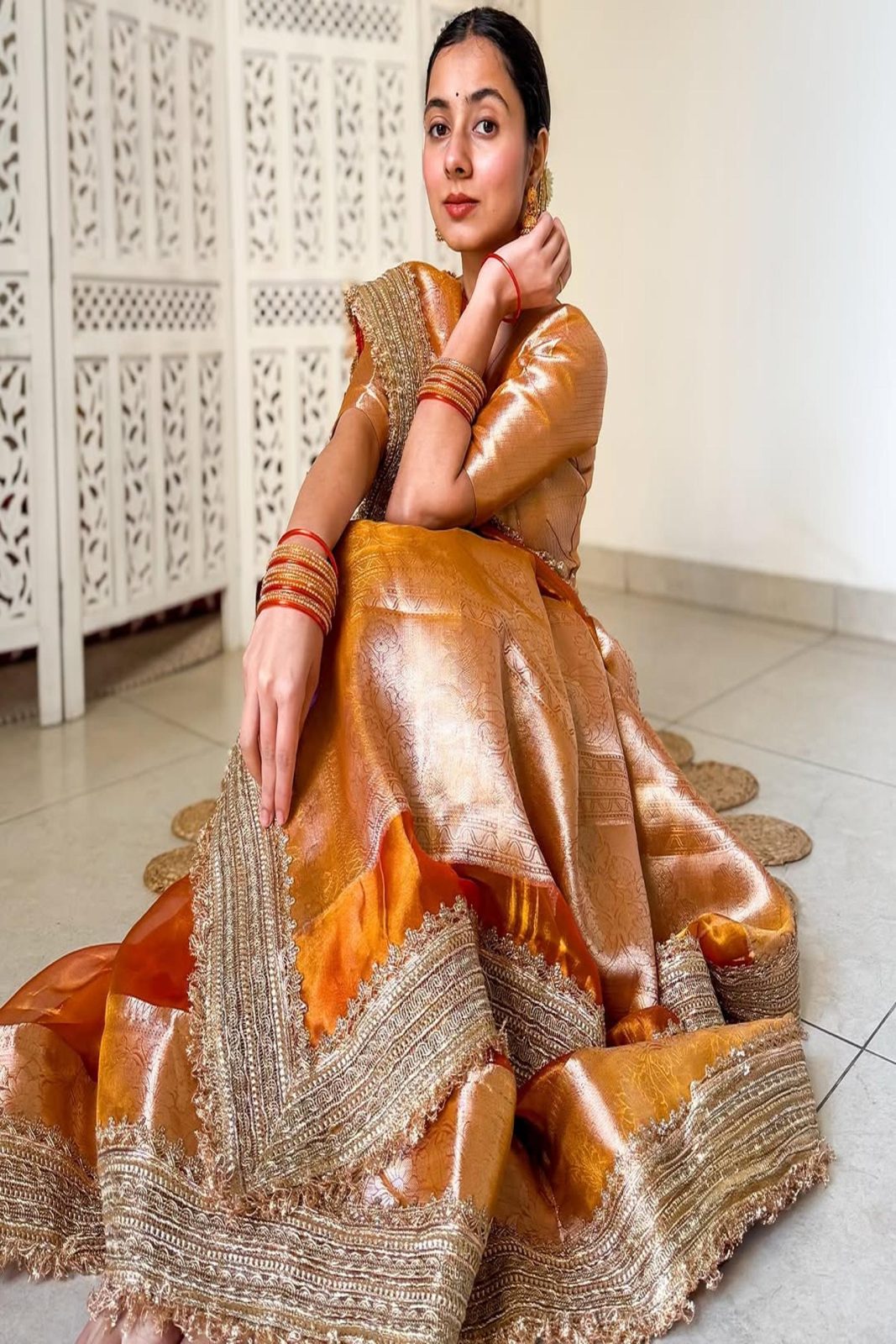Banarasi Glass Tissue Silk Saree Rustic Gold